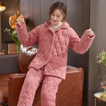 Zimska пижама ženska пижама s dugim rukavima debeli фланелевая стеганая jakna ženska zimska troslojne коралловая baršun soft odijela