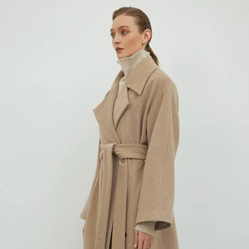 Mkyn donje elegantna duga vune kaput s pojasom, monotono gornja odjeća, donje kaput s otvorenim ramenima