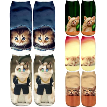 Zabavne muške čarape s 3D ispis Crtani Slatka Svemirski Mačak Unisex Kratke pamučne Kreativna Harajuku Sretan Svakodnevne čarape s niskim gležanj za žene
