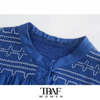 TRAF Za Ženska moda Cvjetni vez Slobodan Vintage bluze dugih rukava na Ženske košulje zakopčane Blusas Šik vrhovima