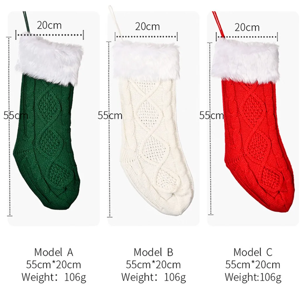 1pc Božićne Čarape je Neobrađeni Bijeli Rub Pleteni Božićni Poklon Čarape Božićno Drvce Viseći Ukras Privjesak Home Dekor 2022 Navidad Slika  0