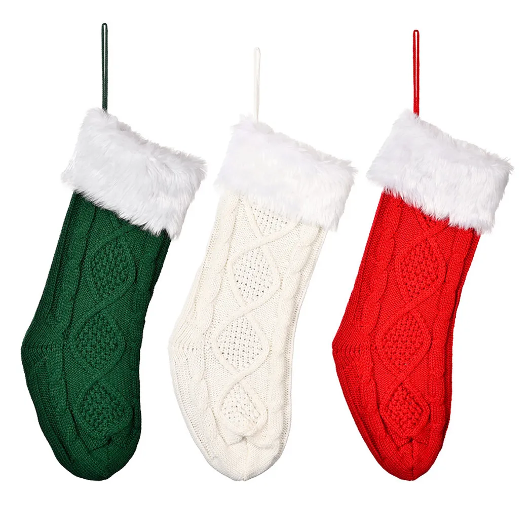 1pc Božićne Čarape je Neobrađeni Bijeli Rub Pleteni Božićni Poklon Čarape Božićno Drvce Viseći Ukras Privjesak Home Dekor 2022 Navidad Slika  1
