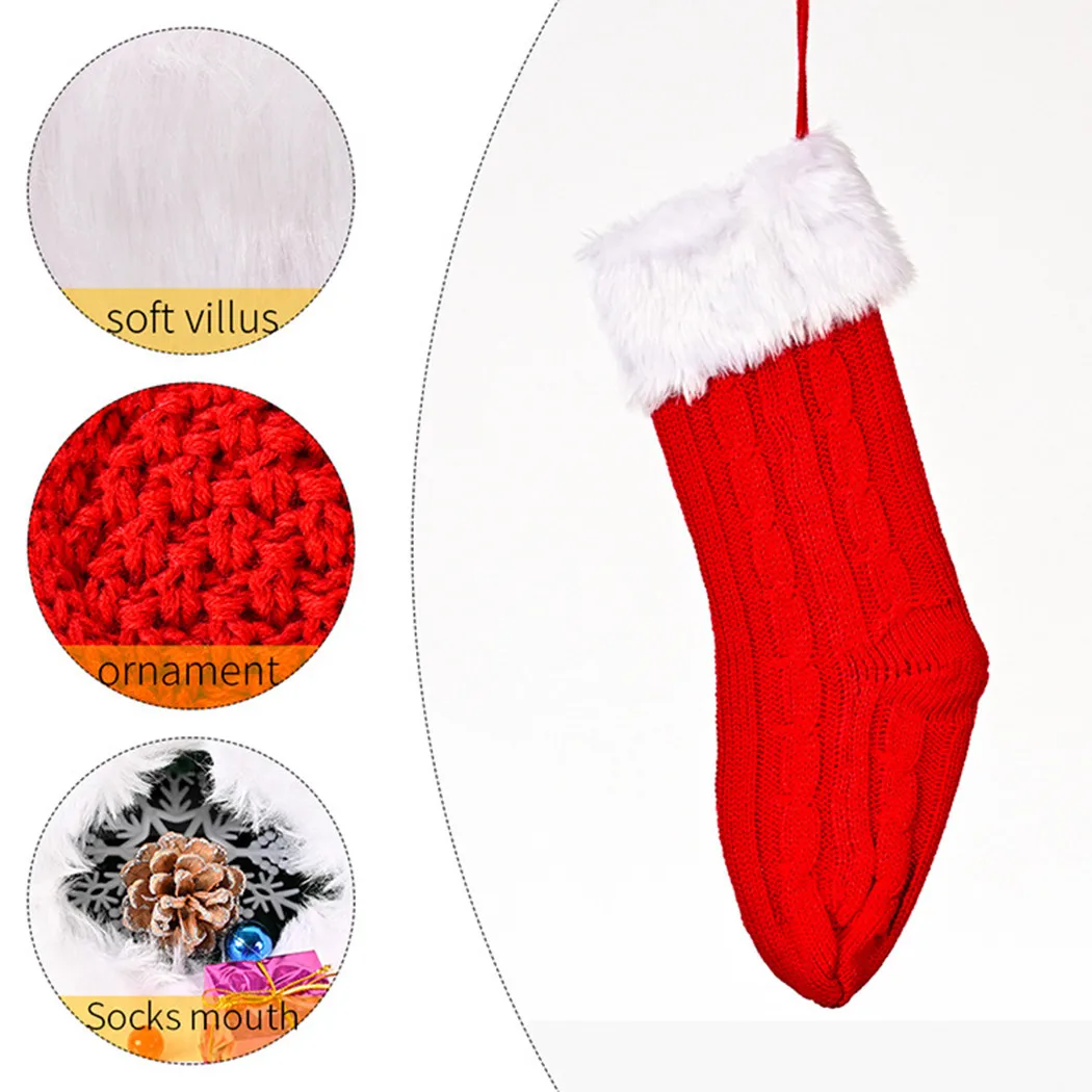 1pc Božićne Čarape je Neobrađeni Bijeli Rub Pleteni Božićni Poklon Čarape Božićno Drvce Viseći Ukras Privjesak Home Dekor 2022 Navidad Slika  2
