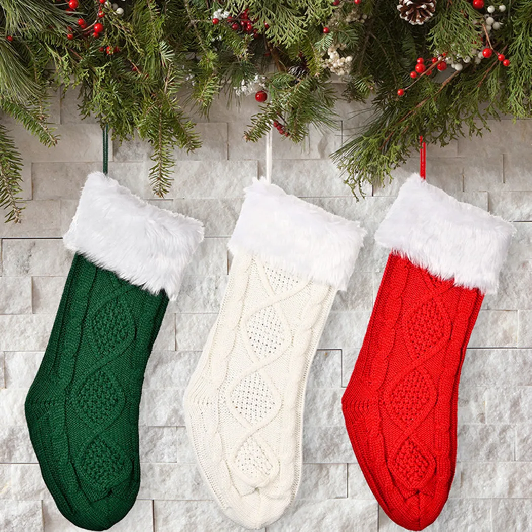 1pc Božićne Čarape je Neobrađeni Bijeli Rub Pleteni Božićni Poklon Čarape Božićno Drvce Viseći Ukras Privjesak Home Dekor 2022 Navidad Slika  3