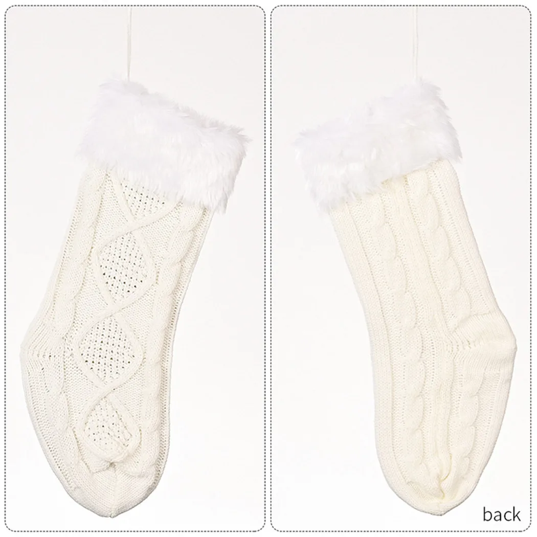 1pc Božićne Čarape je Neobrađeni Bijeli Rub Pleteni Božićni Poklon Čarape Božićno Drvce Viseći Ukras Privjesak Home Dekor 2022 Navidad Slika  4