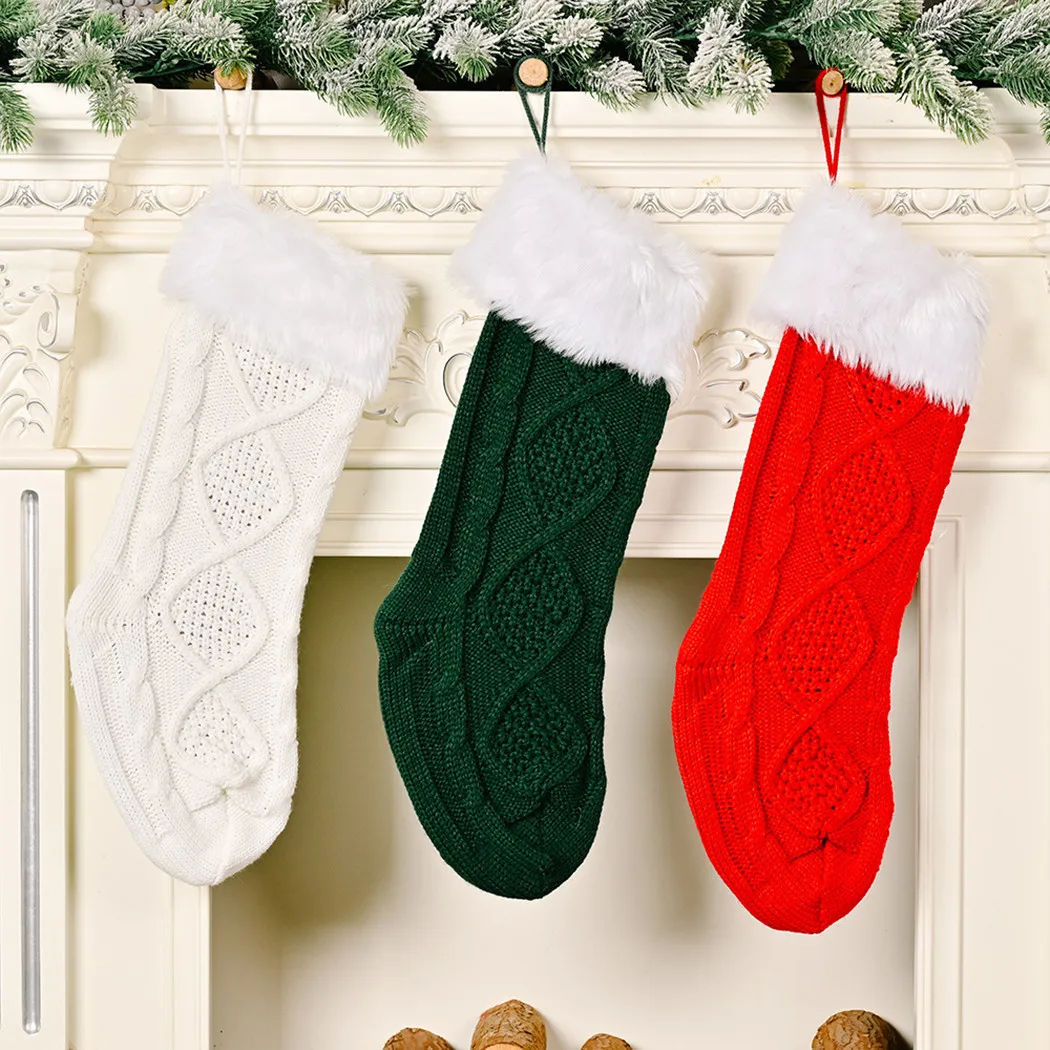 1pc Božićne Čarape je Neobrađeni Bijeli Rub Pleteni Božićni Poklon Čarape Božićno Drvce Viseći Ukras Privjesak Home Dekor 2022 Navidad Slika  5