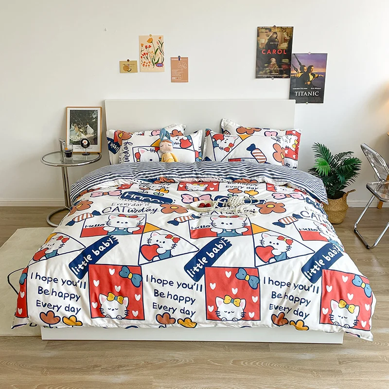Noćenje menta mačka skup srce deka setovi cijela posteljina Dunja setovi posteljinu kraljica king size krevetu skupa je jedan Kawai Slika  5