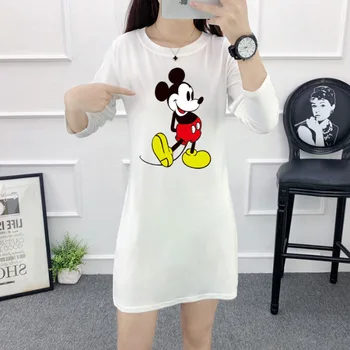Disney ' s Mickey Mouse Midi Haljina Ženska t-shirt Haljine Slobodan Haljine Femme dugi Rukav Crtani film O-izrez spavaćica Ulica odjeća Novi