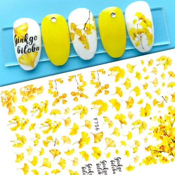 Jesen Zima Naljepnice za prijenos Lišća Ginkgo Za Nokte 3D Cvijeće, Lišće Samoljepljive Klizači Naljepnice za Nokte u DIY Manikura zavrsena