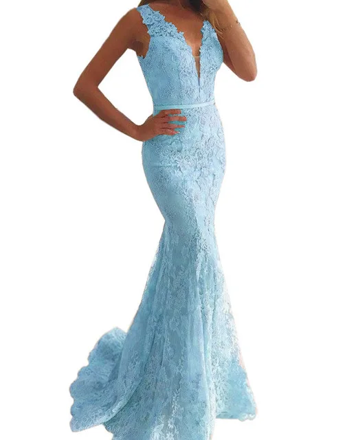 Večernje haljine Sirena s V-izrez, Ukrašena Čipkom Vezom Perle, Prozirne djeveruša Haljina u stilu Longo, djeveruše Slika  5