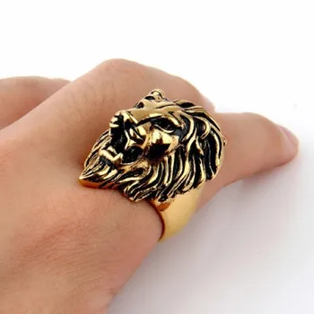 Veliki je Teška muška Байкерское prsten s Lavljeg Glavom Od Nehrđajućeg Čelika Zlatne Boje