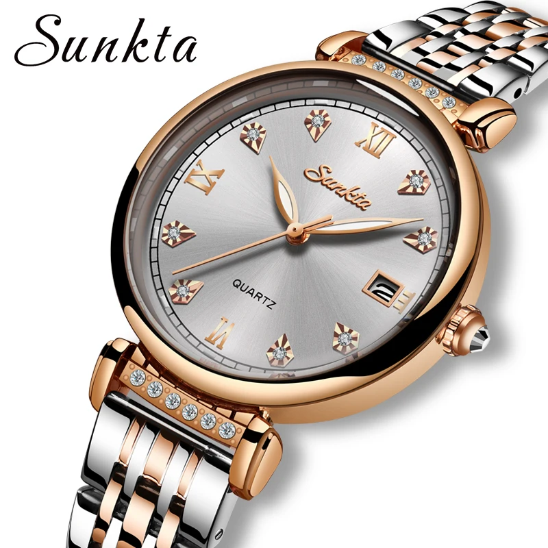 SUNKTA Rose gold Bijeli satovi Poslovni kvarcni satovi Ženski Top Brand Luksuzni Ženski ručni sat za djevojčice Sat Relogio Feminin Slika  3