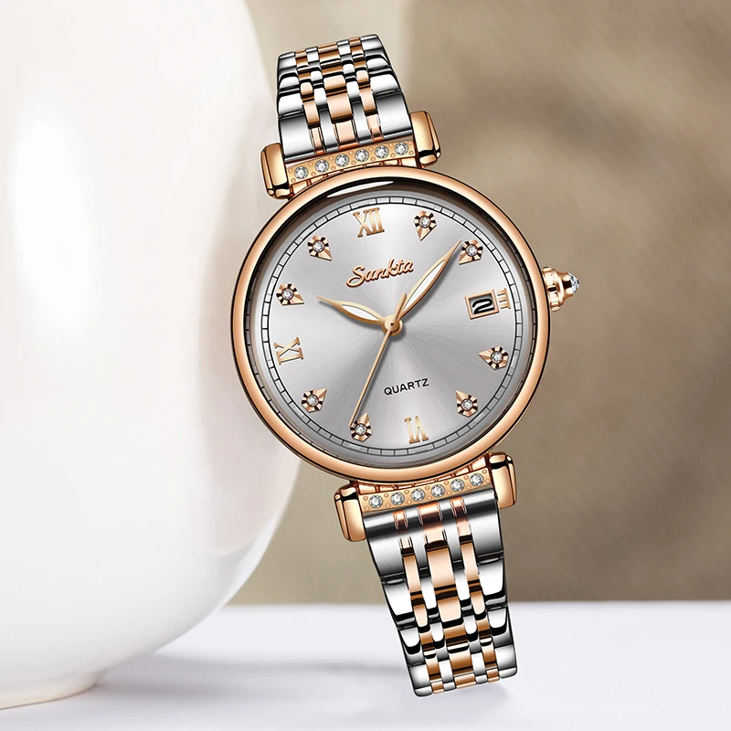 SUNKTA Rose gold Bijeli satovi Poslovni kvarcni satovi Ženski Top Brand Luksuzni Ženski ručni sat za djevojčice Sat Relogio Feminin Slika  5