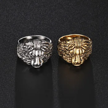 Властное prsten s glavom lava kralj stila čelika lijevanje kamen prsten lava