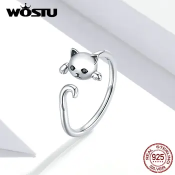 Wostu Prsten 925 Sterling Srebra Slatka Prstena za prste Mačka Za žene Vjenčanje Brand Fin Prsten za životinje Anel Fin nakit DXR707