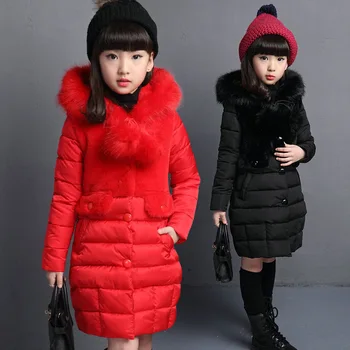Zimske dolje jakne za djevojčice, Dječje odjeća crvene boje za djevojke Topli debeli kaput s kapuljačom Moda je duga odjeća za bebe 6-12 godina