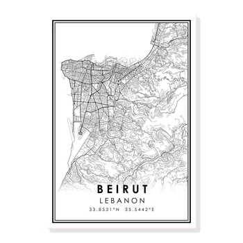 BEJRUT u Libanonu karta grada tisak plakata platnu zid umjetnost