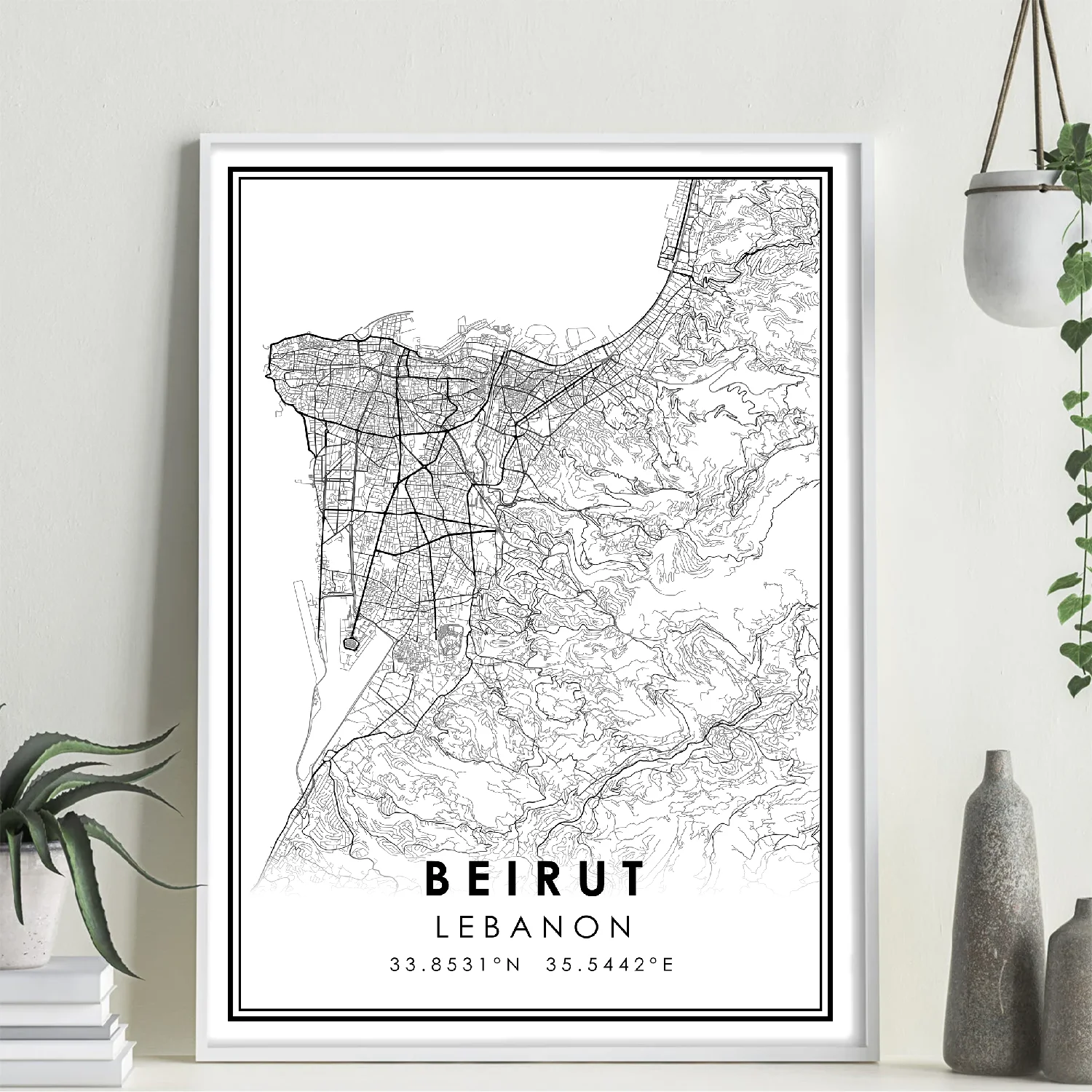 BEJRUT u Libanonu karta grada tisak plakata platnu zid umjetnost Slika  5