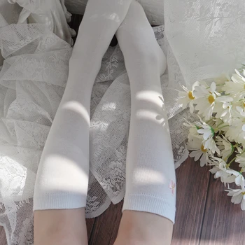 Vezeni Crne i bijele ženske čarape u stilu Лолиты Kratki japanski student, pamuk, trešnja cvjetovi Slatka čarape za косплея Harajuku za djevojčice