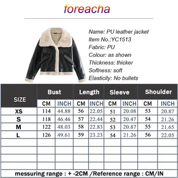 Foreacha Novi za2021 runo kožna jakna Za žene moderan kaput s lapels Ulični stil Crna topla zima kožna jakna zip odjeća