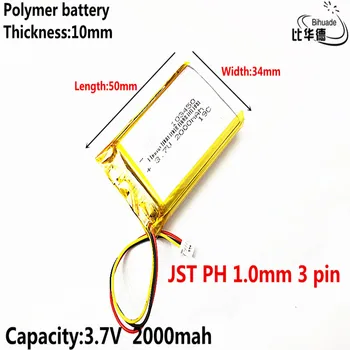 JST PH 1,0 mm 3-pinski 3,7 U litij baterija rano 103450 2000 mah lampe GPS navigator opće polimer baterija