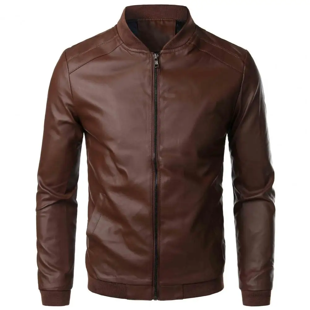 Muška kožna jakna s ovratnikom-otpornog Jakne i kapute Jednostavna jakna Jednostavan stil Jakna od umjetne kože za muškarce chaquetas hombre Slika  3