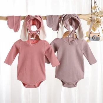 2021 Proljetna odjeća za novorođenčad Dječji body Slatka baby body sa zečevima, kapa s velikim ušima i čarape za novorođenčad, 3 kom. odijelo
