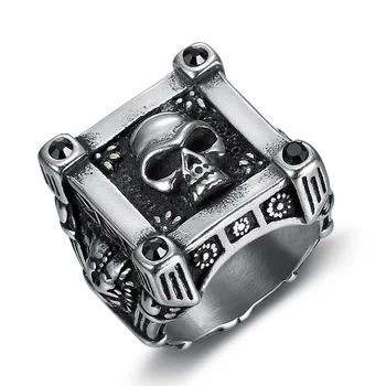 Gotička Cvijet Lubanje Crna Crystal Циркона Prsten od nehrđajućeg čelika Za muškarce i žene Modni prsten Punk-Biciklistički ukras