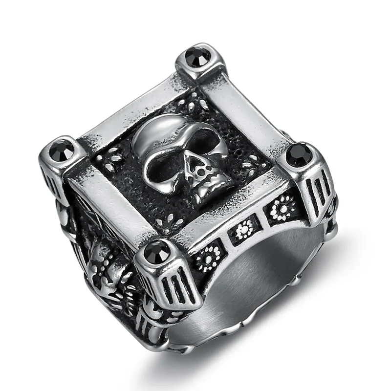 Gotička Cvijet Lubanje Crna Crystal Циркона Prsten od nehrđajućeg čelika Za muškarce i žene Modni prsten Punk-Biciklistički ukras Slika  0