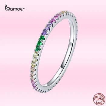 Bamoer 2021 Pravi Modni Prelijeva Prsten za žene Lijepe Cirkon 925 Sterling Srebra u Boji Prsten Fin Svadbeni Nakit GAR168