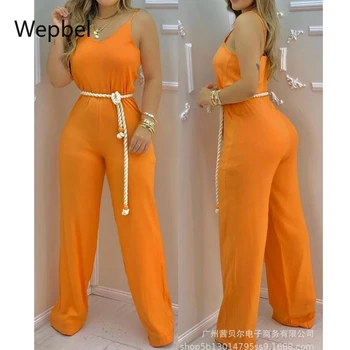 Wepbel Kombinezon s visokim strukom Kombinezon bez rukava Narančasta žensko tijelo, Čvrste naramenice Široke Hlače Jumpuist