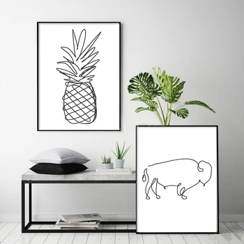 Minimalistički skandinavski Biljke Linija Umjetnosti Kaktus goveda ananas Zidne Slike na platnu za Crtanje Plakati Grafike Ukras za dnevni boravak