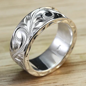 Huitan Nježna Klesanog Dizajn Prstena za zaljubljene, Silver Boja, Elegantan uzorak Za žene/muškarce Par Prsten je Poklon za godišnjicu, Modni nakit