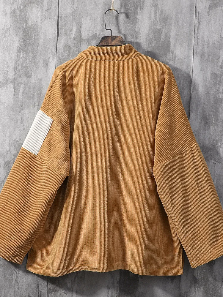 Вельветовое muški kaput-kimona, Patchwork jakna, kardigan sa slobodnim džep, odjeća, Par, muška odjeća, ogrtač, Retro kaput u japanskom stilu Slika  1