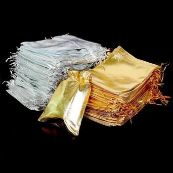 30 kom./lot 5x7 7x9 9x12 10x15 cm Podesiva Pakiranje nakita Tkiva torba Srebrne/zlatne boje s tie Wedding torbu za pohranu