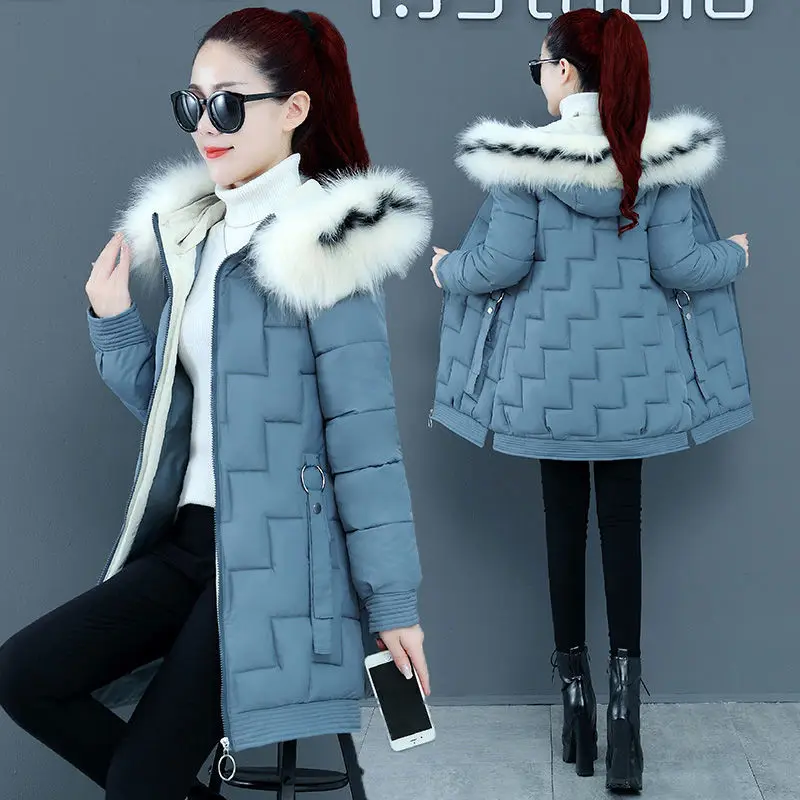 2021 nova jesensko-zimska nova dolje jaknu sa velikim меховым ovratnik za žene srednje dužine, korejski gusta topla хлопковая jakna na obloge Slika  0