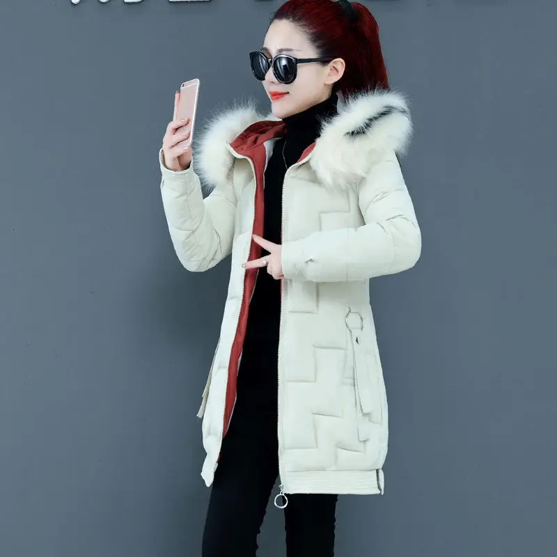 2021 nova jesensko-zimska nova dolje jaknu sa velikim меховым ovratnik za žene srednje dužine, korejski gusta topla хлопковая jakna na obloge Slika  4