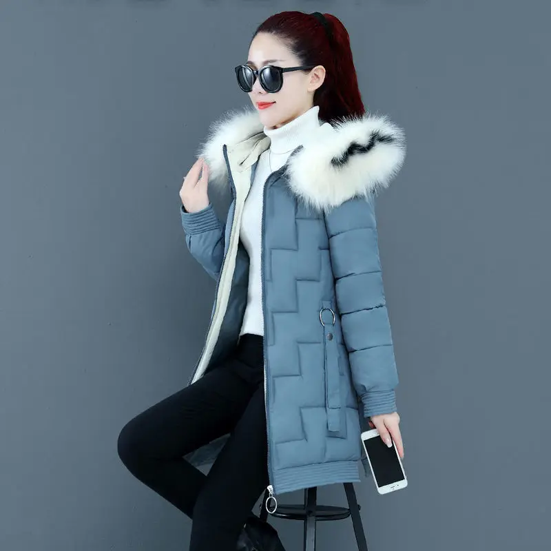 2021 nova jesensko-zimska nova dolje jaknu sa velikim меховым ovratnik za žene srednje dužine, korejski gusta topla хлопковая jakna na obloge Slika  5