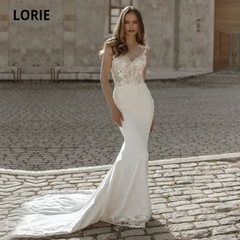 Vjenčanice Lori Boho Sirena s V-izrez Aplikacije Čipke sa otvorenim leđima Luksuzno Vjenčanica Na Red Djeveruša Haljina 2021
