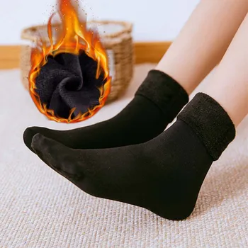Ženske/muške Zimske tople obložen termo čarape Vunene Kašmir Snijeg-crne Kožne Bešavne čarape Ispod/Iznad Koljena Duge čarape