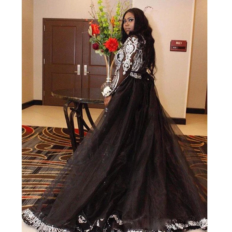 Jedinstveni Crni kombinezon Večernje haljine s odvojivim vlak Haljina slavne osobe sa šljokicama, Haljina za prom Plus size 2019 Slika  4