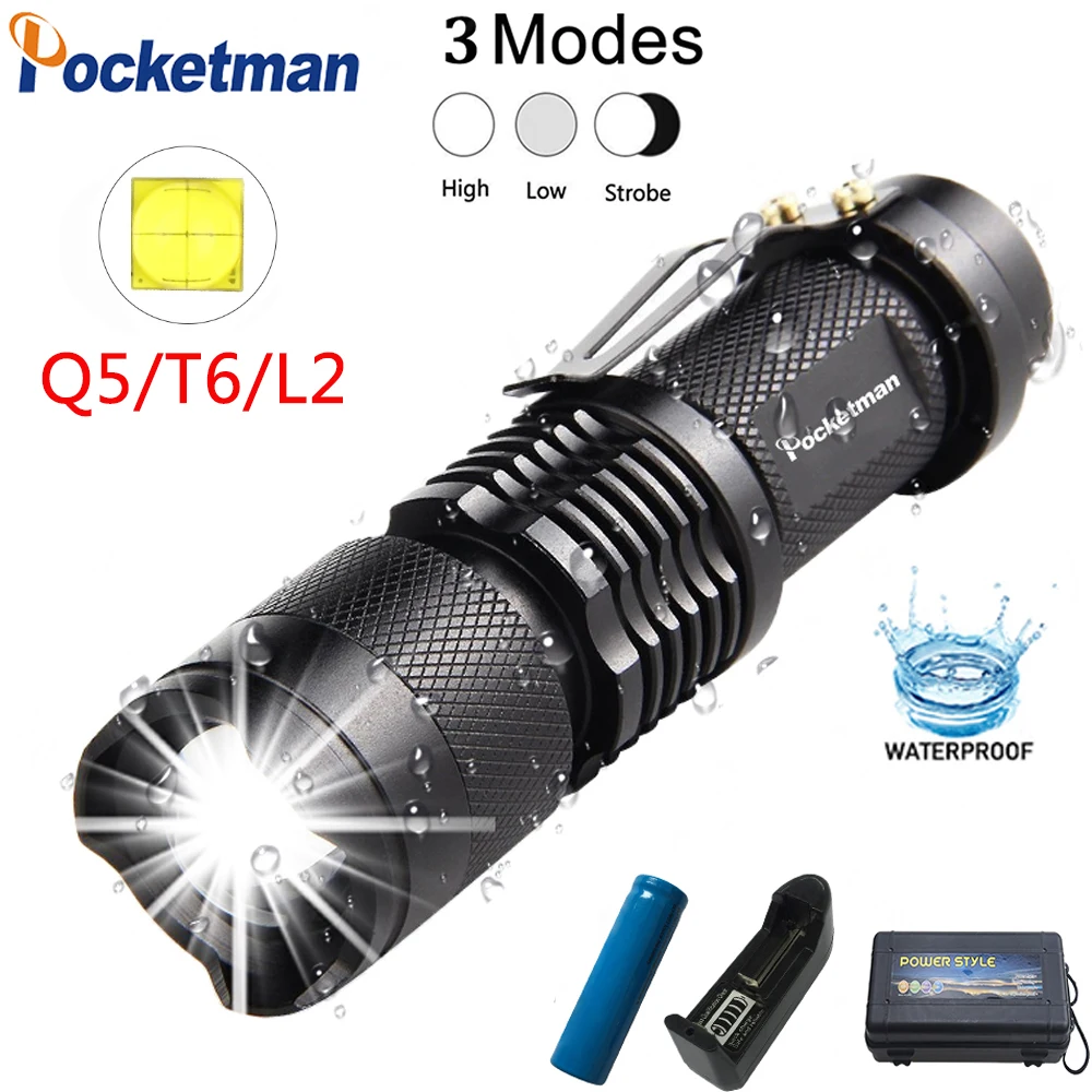 Pockertman Prijenosni Mini Svjetiljka Q5 T6 L2 LED Svjetiljka Skalabilne Baklja Vodootporan Svjetiljke Spona za olovke Džep Bljeskalica Slika  0