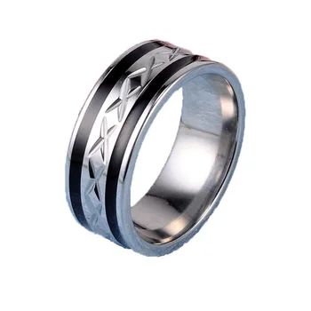 Novi X-oblika paru prstenovi od nehrđajućeg čelika sa crnim gumenim wreathes s obje strane, univerzalni jednostavne muške i ženske prstenove