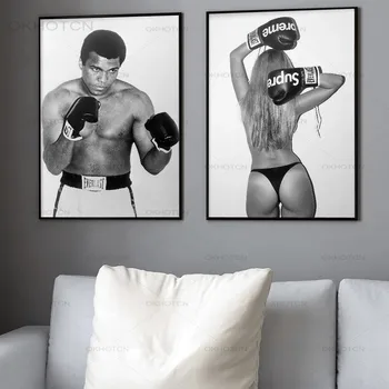 Muhammad Ali Poster Moderan Dom Dekor Seksi Žena Platnu Slikarstvo Skandinavski Boks Sport Zid umjetnička slika je Crno - bijeli ukras