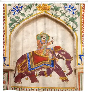 Раджастанская slika kraljevom na leđima Slona, Ukrašen Indijske Zavjese za tuširanje, Vodootporan 72 x 72 cm, s kukicama