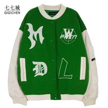 Muška jakna-бомбер u stilu hip-hop Uličnu odjeću s izvezenim slovima Kaput Harajuku, Pamuk, kolaž jesen bejzbol jakne visoke kvalitete
