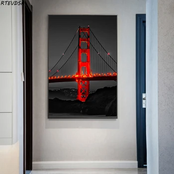 Moderna dekorativna slikarstvo na platnu, San Francisco Golden gate Most noćni pogled umjetnik ukras kuće zidni plakat sliku