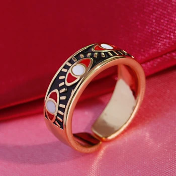 Bijela, Roza Plava Emajl s gravurama Slatka Slatka Turski Prsten za Uroke Širok Zlatni Prsten Boju za vječnost Za žene Izravna dostava