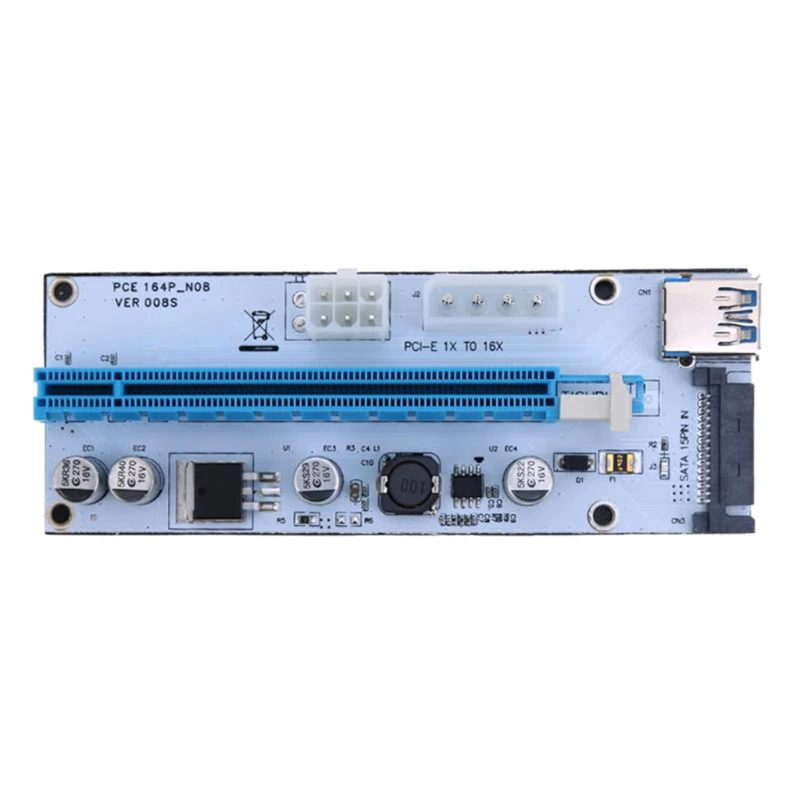 VER008S PCI-E Riser Card 008S PCI Express 1X - 16X Proširenje 4Pin 6Pin SATA Indikator napajanja za grafičke kartice D7WC Slika  1
