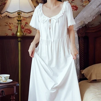 Victorian bijele spavaćice Ženske pamučne duge noćne haljine Romantični Starinski haljinu kratkih rukava Пеньюар spavaćica Princeza odjeća za spavanje